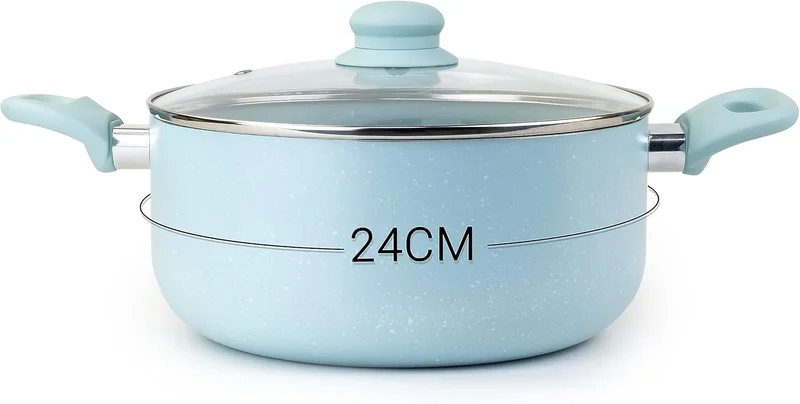 Wilson Blue WILSON Oak Casserole with Lid and Marble Coating, Soft Touch Handle, Stew Pot Suitable for Gas, Electric, and Ceramic Stove Dutch Oven - 24cm – Blue  | Best Price UAE